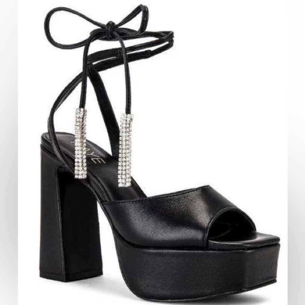 Raye Revolve Black Dot Platform Tie Up Wrap Block Heels - Picture 1 of 14